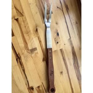 Vtg Chicago Cutlery Carving Fork Stainless Steel Wood Riveted Handle 19"